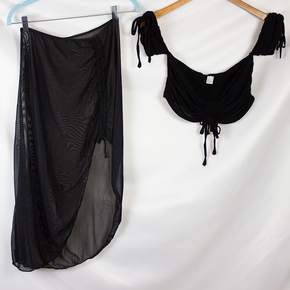 SHEIN | Swim Cover & Off Shoulder Crop Top | Black | M - Picture 1 of 11